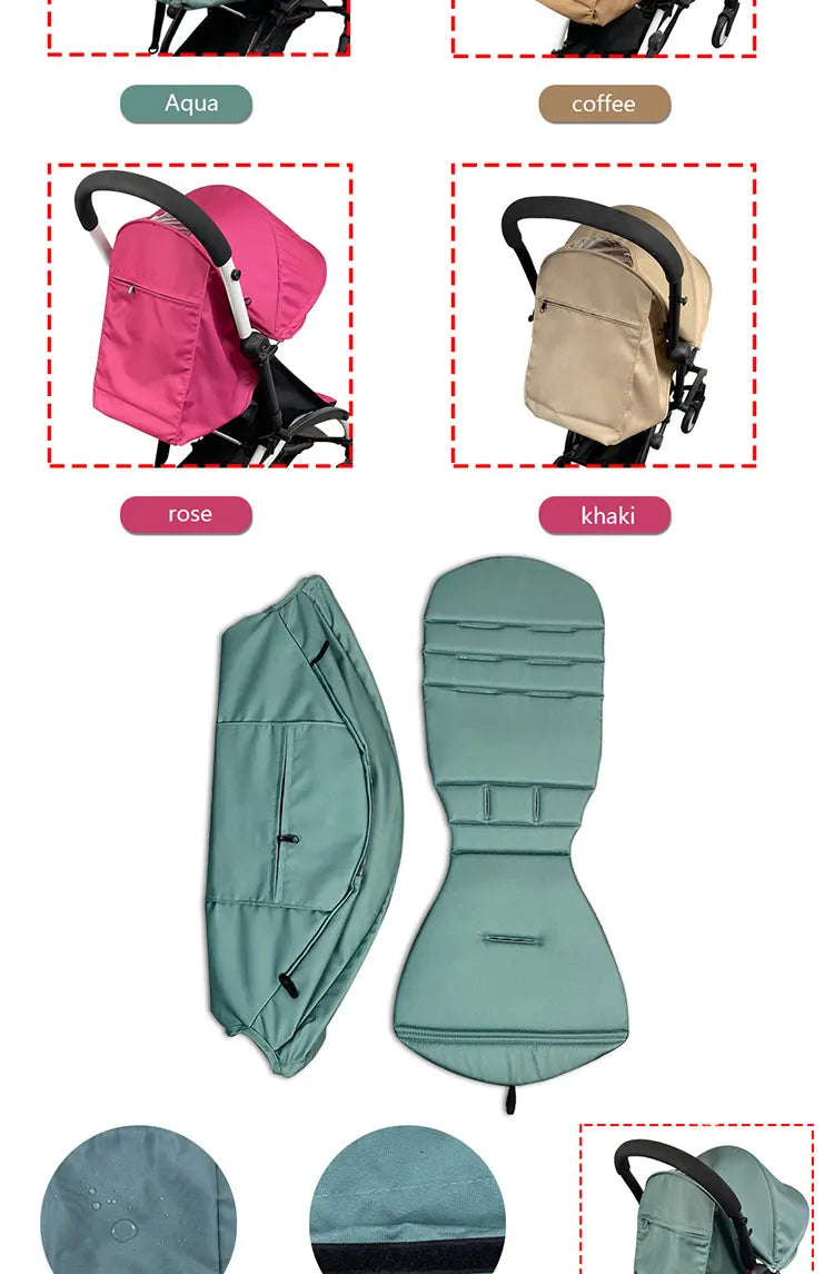 Stroller Canopy Cover and Padded Seat Set Compatible with Babyzen YOYO and YOYO2, 600D Replacement Fabric with Rear Zipper Pocket and Color Options
