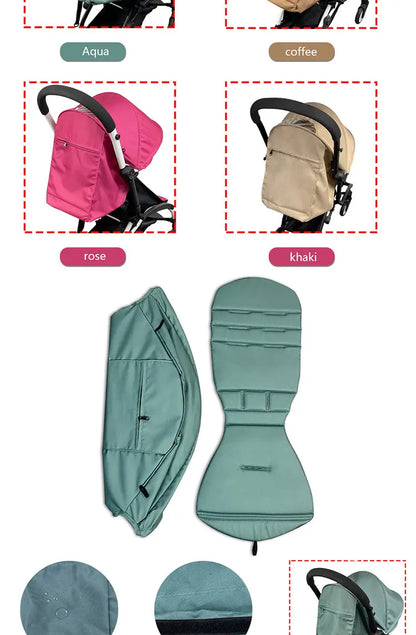 Stroller Canopy Cover and Padded Seat Set Compatible with Babyzen YOYO and YOYO2, 600D Replacement Fabric with Rear Zipper Pocket and Color Options