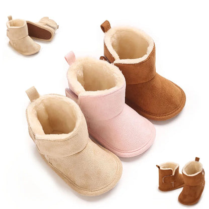 Soft Sole Baby Winter Boots with Plush Lining and Hook-and-Loop Closure, Brown Pink or Apricot Infant Shoes for Boys and Girls, 0-18 Months