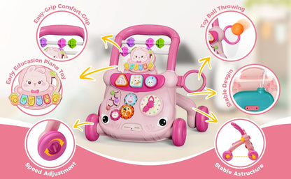 Musical Toddler Push Walker with Animal Activity Panel, Wheeled Handle Toy for Ages 18 Months and Up in Rabbit, Lion, Unicorn, Frog and Spider Styles