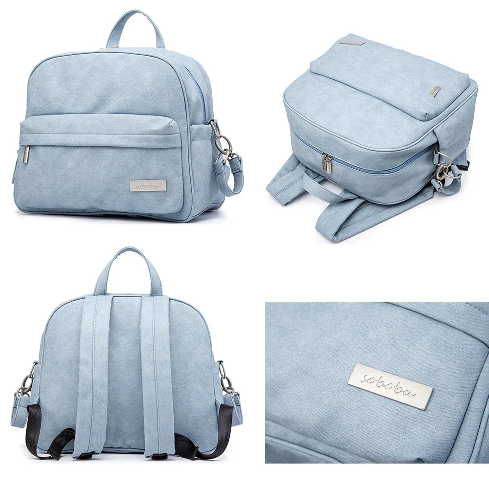 Diaper Bag Backpack by Soboba with Front Zipper Pocket, Top Carry Handle and Solid Color Styling for Baby Care Essentials and Everyday Outings