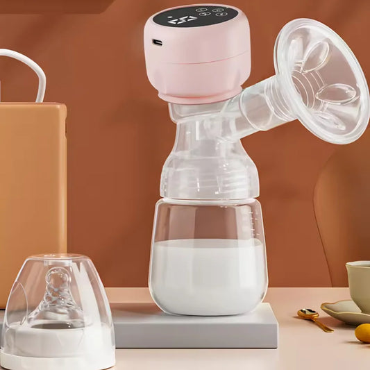Single Electric Breast Pump in Pink with Integrated Bottle Design, Digital Control Panel, Charging Cable and Accessories for Nursing Moms