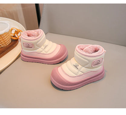 Kids Padded Snow Boots with Plush Lining, Wraparound Ankle Flaps and Chunky Soles, Boys and Girls Winter Shoes in Pink, Black or Brown