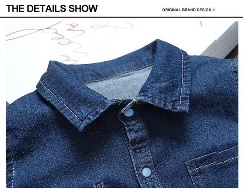 Collared Baby Denim Romper by IENENS with Chest Pockets and Snap Fastenings, Blue Long Sleeve One-Piece Outfit for Boys and Girls in 0-18M Sizes