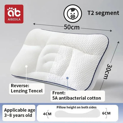 Dual-Sided Kids Contour Pillow with Five-Zone Design, Bamboo Fabric and Tencel Cover, Fiber Filling and T1 T2 T3 Pillowcase Options for Older Children