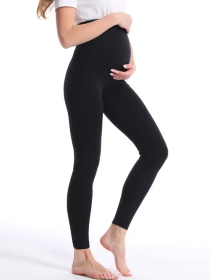 Stretch Maternity Leggings with High Waist Belly Panel, 90% Nylon and 10% Spandex Pregnancy Pants with Shorts and Thickened Style Options