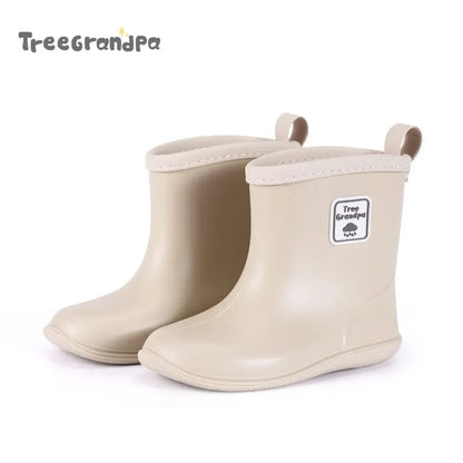 Solid Color Kids Rain Boots in PVC with Rear Pull Tabs, Mid-Calf Pull-On Rainy-Day Shoes for Boys and Girls, Eight Colors and Listed Sizes 5-12