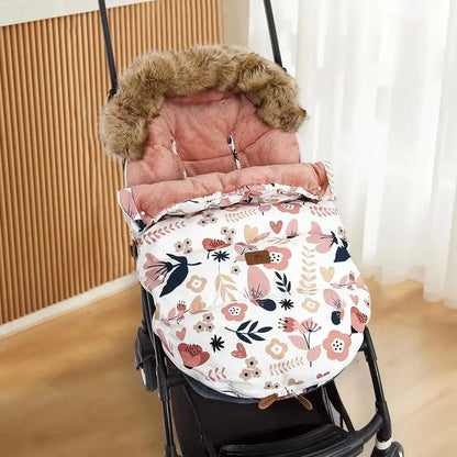 Winter Pram Footmuff with Two-Way Zipper and Removable Fur-Style Collar, Baby Stroller Sack for Cold-Weather Walks in Solid and Printed Styles