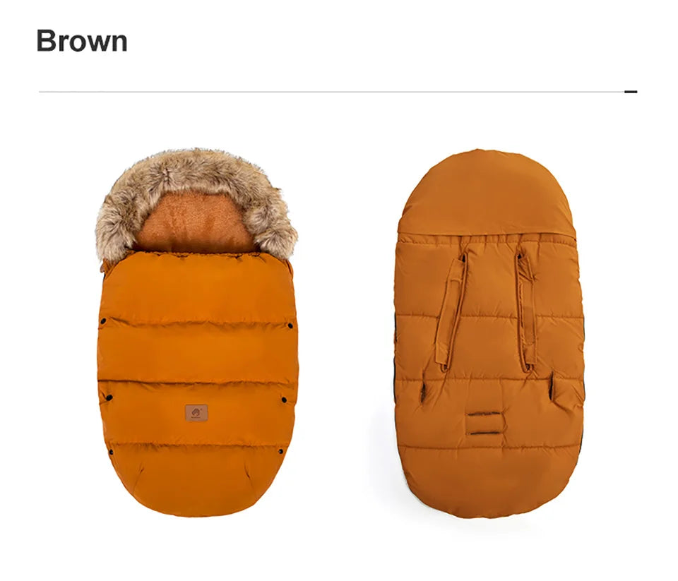 Winter Pram Footmuff with Two-Way Zipper and Removable Fur-Style Collar, Baby Stroller Sack for Cold-Weather Walks in Solid and Printed Styles