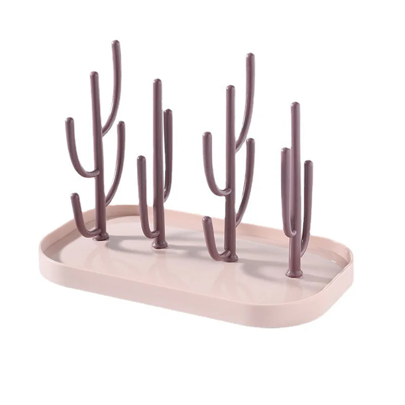 Cactus Baby Bottle Drying Rack with Branch Holders and Water Catch Tray, Portable PP Countertop Organizer for Bottles, Nipples and Pacifiers