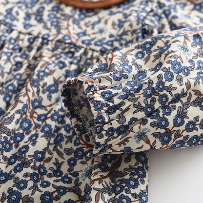 Toddler Girls Floral Dress with Oversized Collar and Long Sleeves, Bear Leader Outfit in Sizes 2T–6T for Spring, Fall and Family Photos