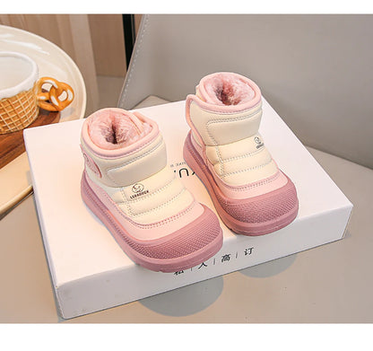 Kids Padded Snow Boots with Plush Lining, Wraparound Ankle Flaps and Chunky Soles, Boys and Girls Winter Shoes in Pink, Black or Brown