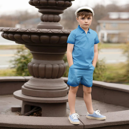 Peach and Blue Sibling Matching Outfits, Cotton Girls Collared Dresses, Boys Shirts and Shorts, Baby Rompers and Toddler Two-Piece Clothing