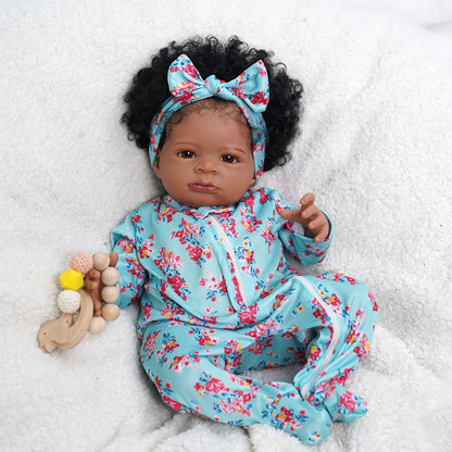 Curly Hair Reborn Baby Girl Doll, 20-Inch Cloth Body with Soft Vinyl Head and Limbs, Painted Details and Accessories for Collectors