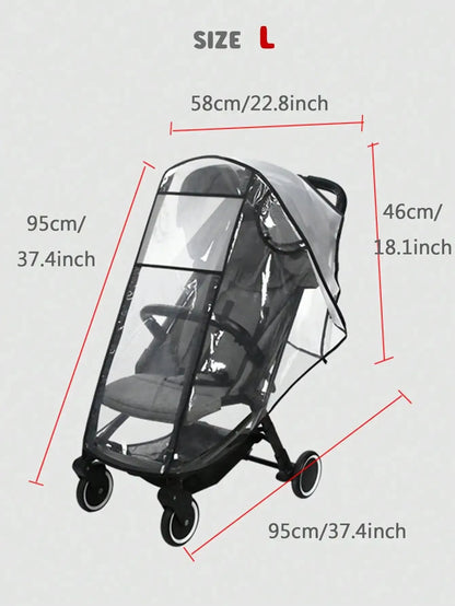 Stroller Weather Shield with Clear Panels, Black Trim and Mesh Side Ventilation, M or L Rain Cover Options for Baby Pushchair Outdoor Outings