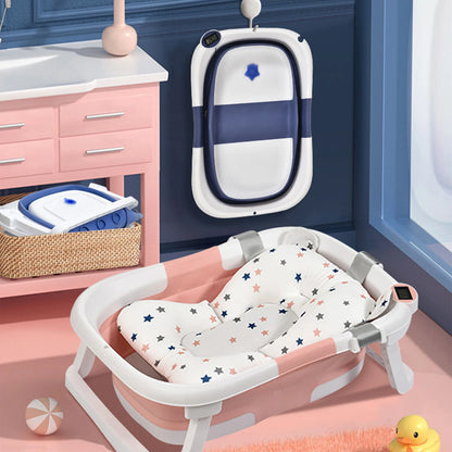 Temperature-Sensing Baby Bathtub with Digital Display, Compact Folding Bath Tub for Supervised Bathing and Small-Bathroom Storage