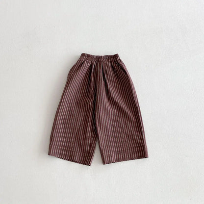 Cotton Toddler Striped Pants with Pull-On Elastic Waist, Relaxed Long Trousers for Boys and Girls in Six Colors, Sizes 12-24M to 5-6Y