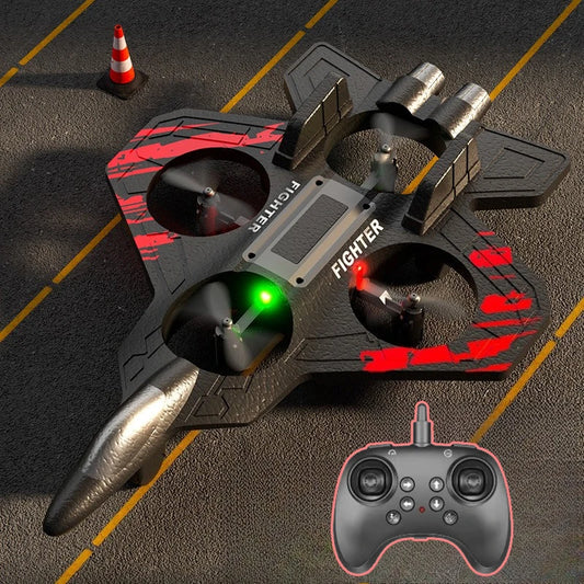 RC Fighter Drone with Lights, 2.4GHz Remote Control Foam Quadcopter in Red or Blue, Approx. 10-Minute Flight Time for Aviation Hobby Play
