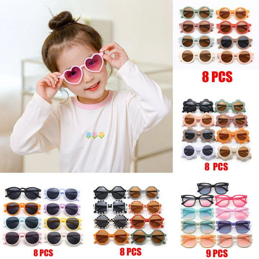 Kids Retro UV400 Sunglasses for Boys and Girls Ages 2-8, Colorful Fashion Shades in Assorted Frame Styles for Summer Outings and Family Photos