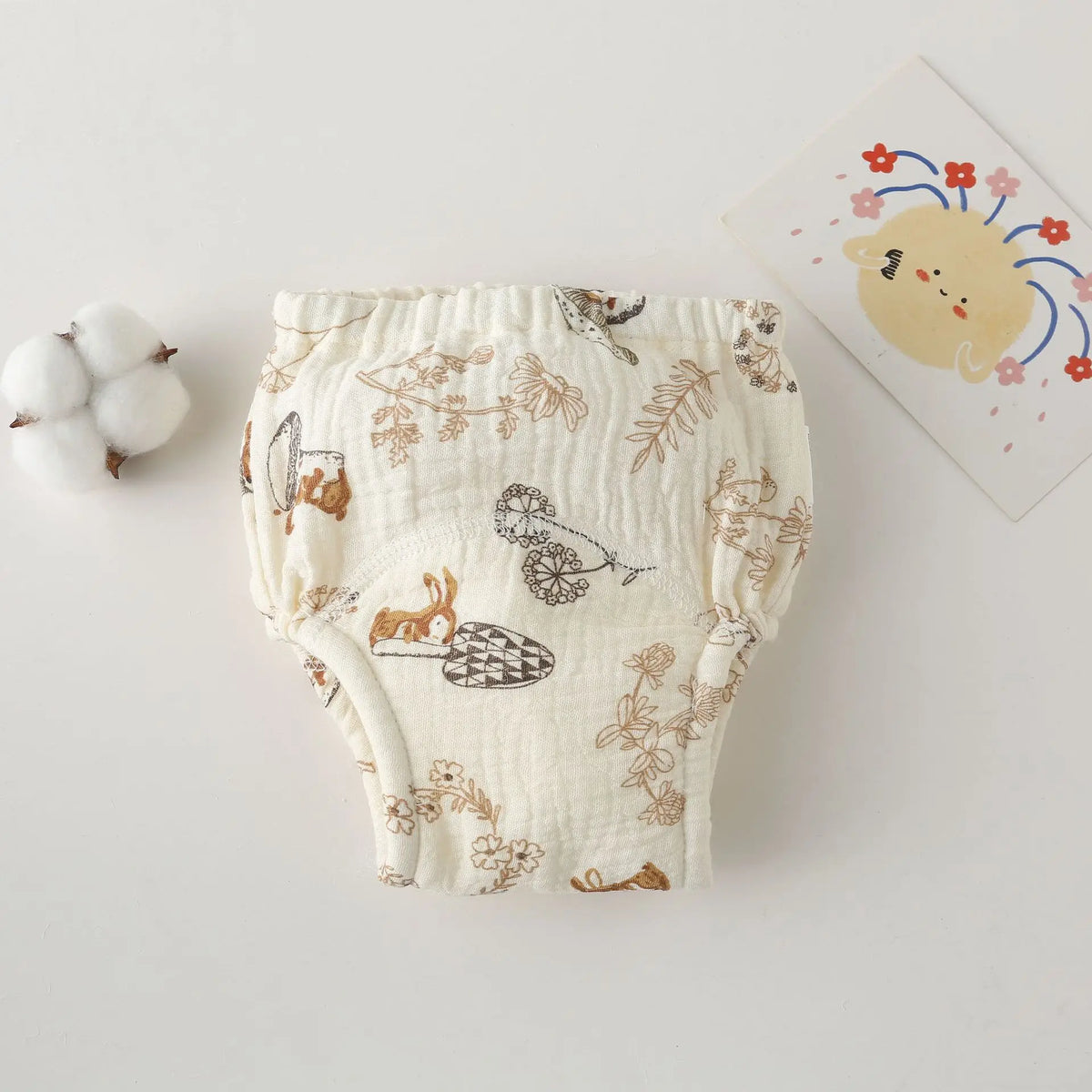 Printed Cotton Potty Training Pants, Single Reusable Learning Underwear with Pull-On Waist for Babies and Toddlers in Sizes 80–110