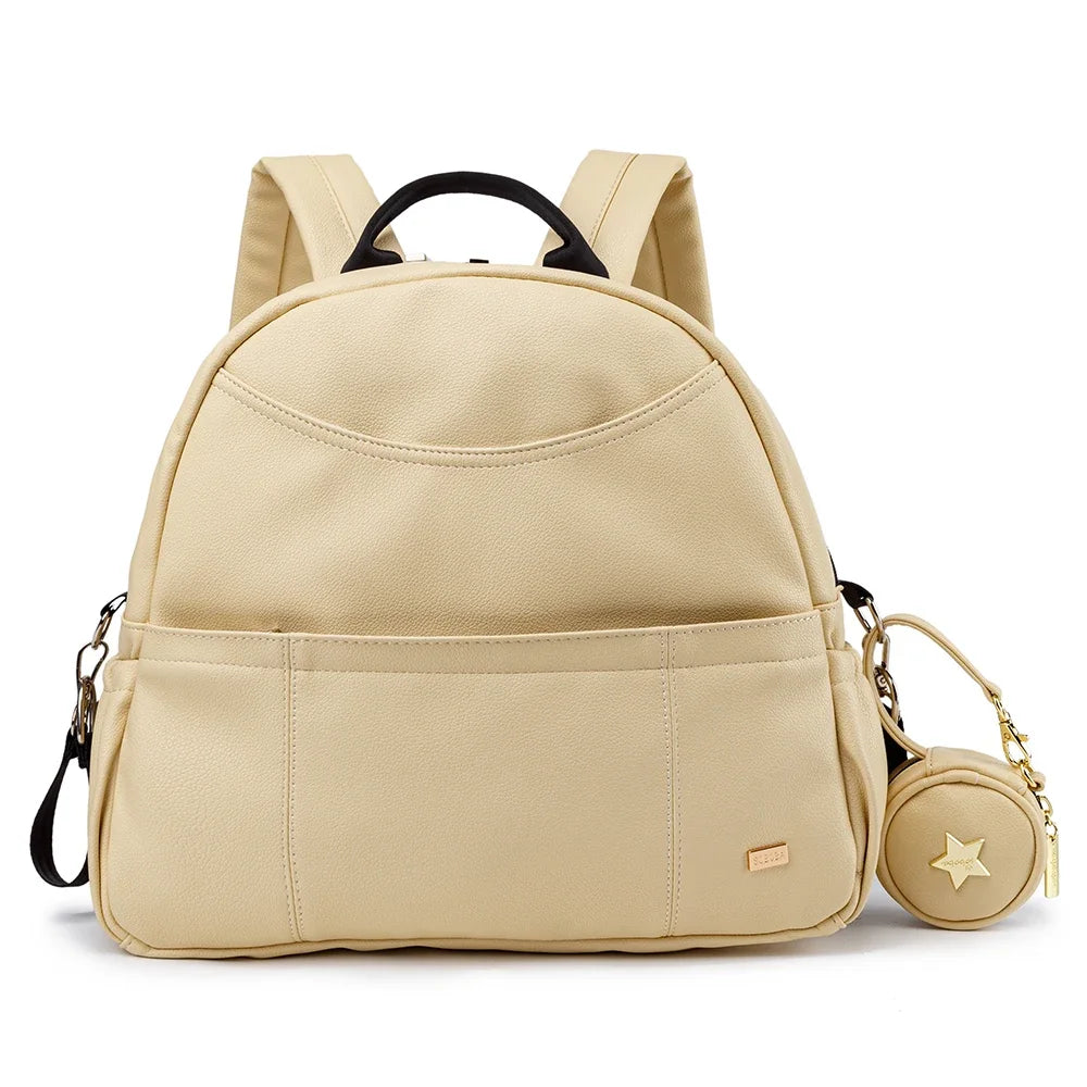 PU Diaper Bag Backpack with Zippered Storage and Front Pockets, 34 x 14 x 32 cm Baby Essentials Organizer for Parents and Everyday Outings
