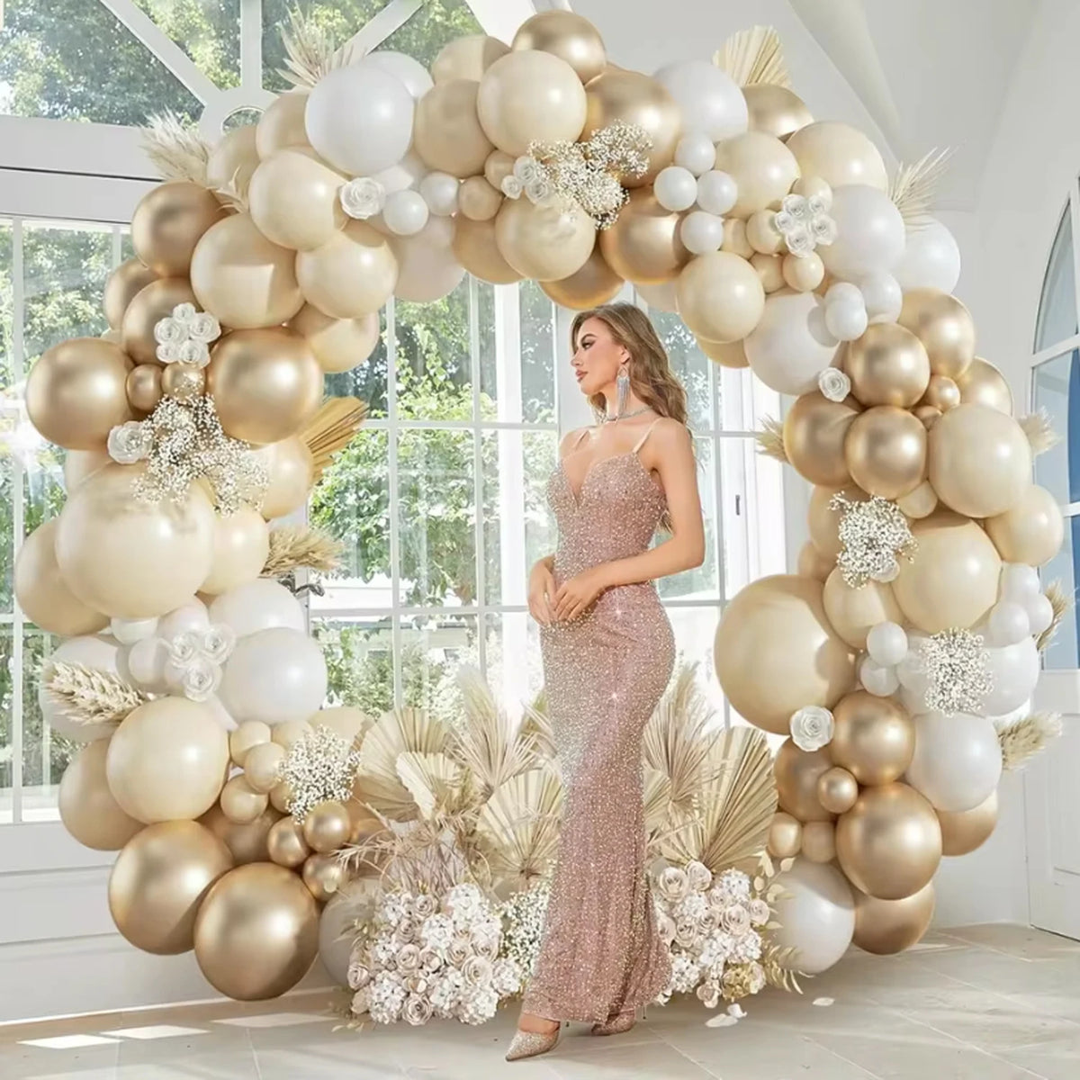 Sand White and Gold Balloon Arch Kit with Mixed-Size Balloons for DIY Wedding Garlands, Bridal Showers, Baptisms and Birthday Party Decor