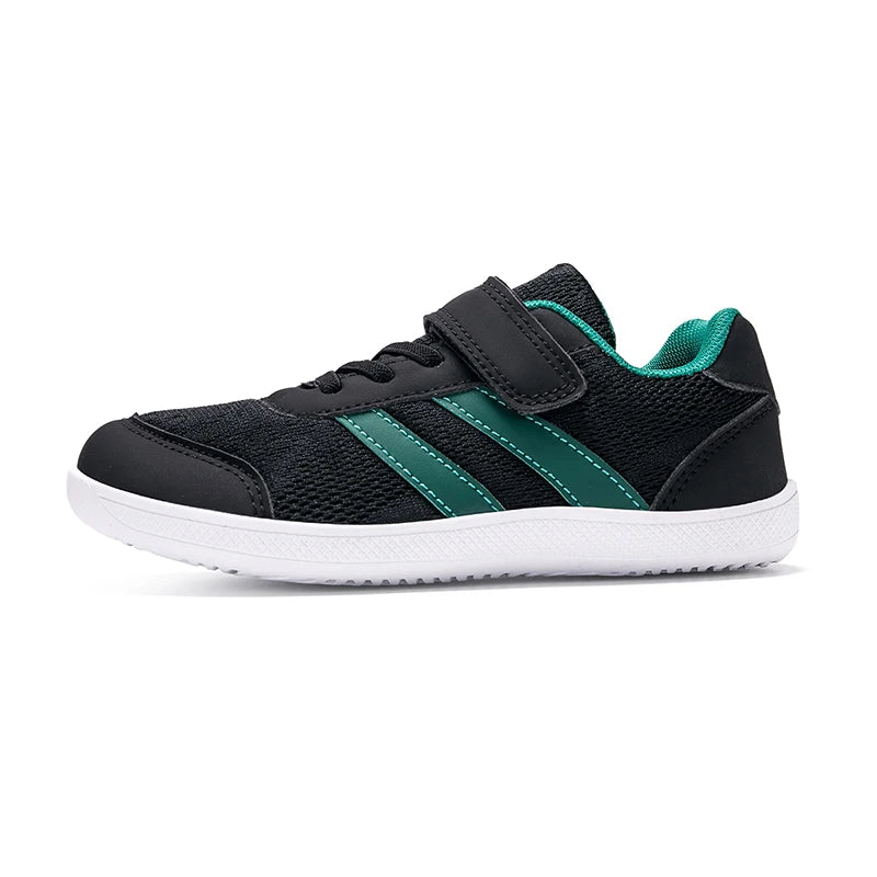 Kids Wide-Toe Mesh Sneakers with Adjustable Hook-and-Loop Strap, Contrast Side Stripes and Low-Top Casual Style in Pink, Black or Blue