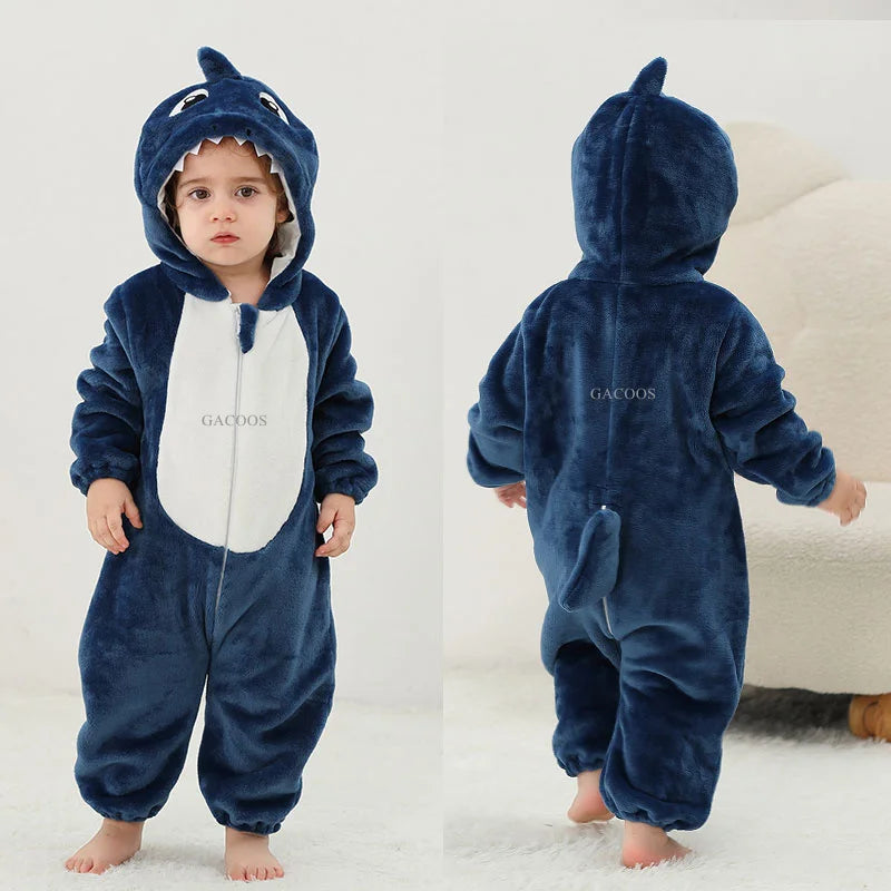 Animal Kigurumi Costume for Babies and Toddlers, Hooded Flannel Jumpsuit with Long Sleeves for Halloween Dress-Up and Family Photos