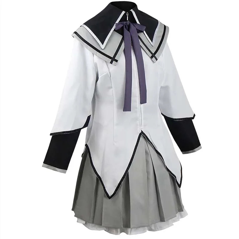 Homura Akemi Costume Set with Coat, Skirt, Bows and Stockings, Anime Cosplay Uniform with Optional 100 cm Wig for Halloween and Conventions