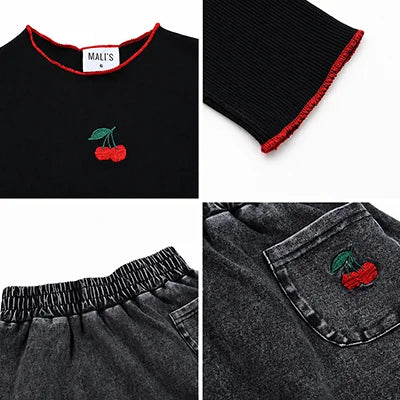 Black Denim Family Matching Outfits with Embroidered Details, Girls Dresses and Skirts, Boys Shirts and Baby Sets for Sibling Photos