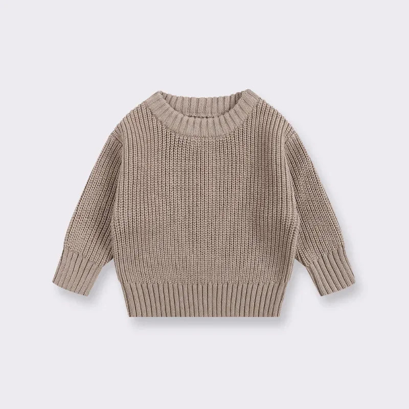 Cotton Crewneck Baby Sweater for Boys and Girls, Long Sleeve Ribbed Knit Pullover for Infants and Kids, Everyday Cool Weather Layering