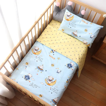 Cotton Toddler Bedding Set, 3-Piece Printed Duvet Cover and Pillowcase with Flat Sheet or Mattress Cover, Kids Room Bed Linens