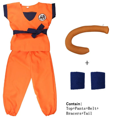 Orange Anime Gi Costume for Kids and Adults, Goku-Inspired Polyester Top and Pants with 5, 6 or 7-Piece Accessory Options for Halloween and Cosplay