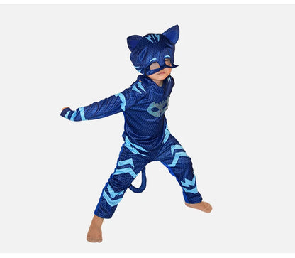 Kids Superhero Jumpsuit Costume with Mask, Blue Red or Green Cartoon Dress-Up Outfit for Halloween, Birthday Parties and Pretend Play