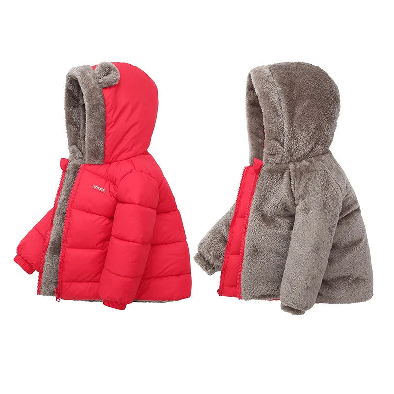 Toddler Winter Puffer Coat with Bear Ear Hood, Plush-Look Trim and Front Zipper, Padded Jacket for Boys and Girls Sizes 2T–6T