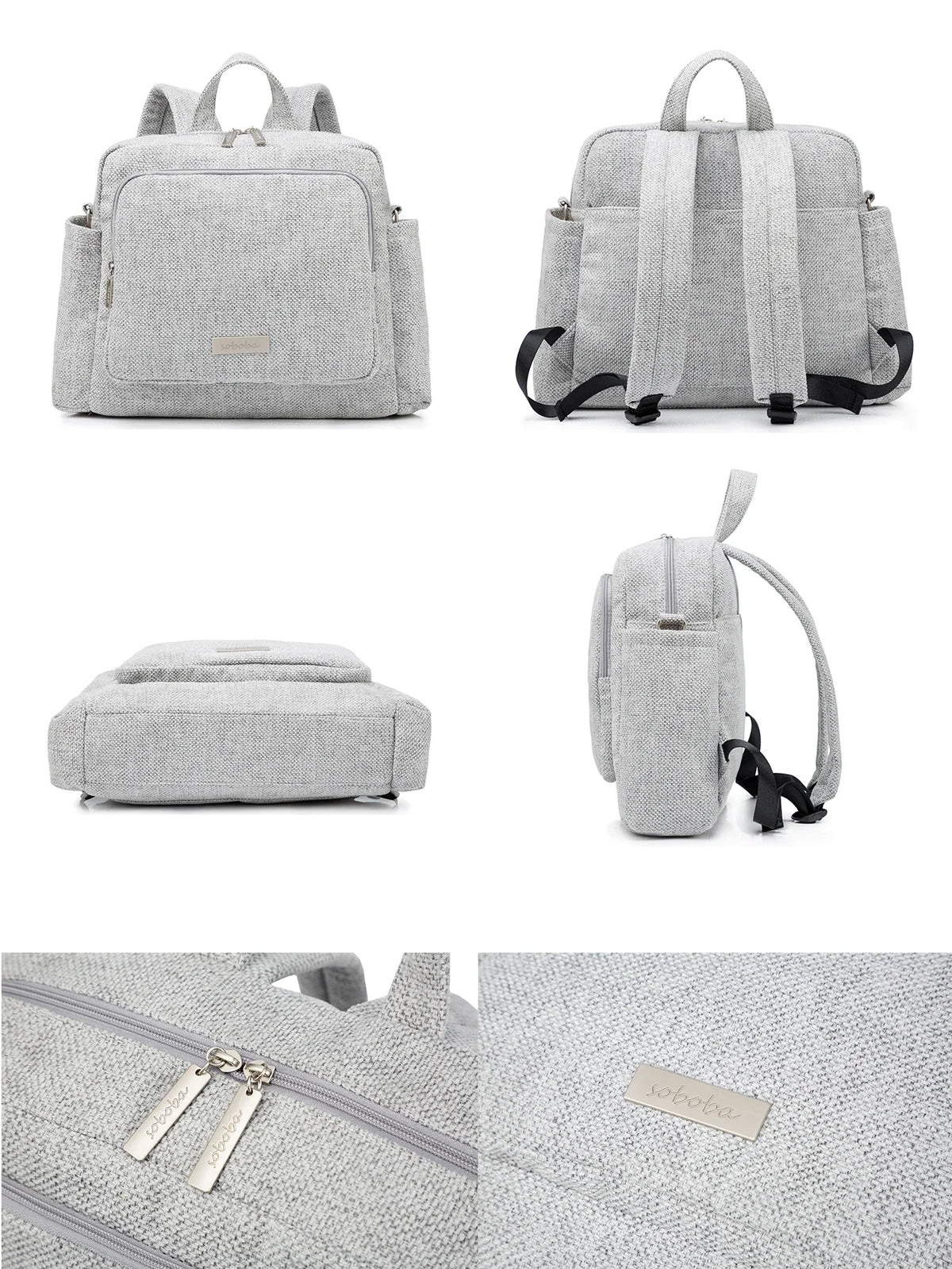 Diaper Bag Backpack with Wide Front Zip Pocket, SOBOBA Baby Essentials Organizer with Side Pockets and Top Handle, 34 x 32 x 12 cm