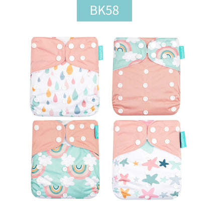 Reusable Cloth Diapers, Happyflute 4-Pack One-Size Pocket Baby Nappies with Adjustable Snap Closures, Washable Covers, Inserts Sold Separately