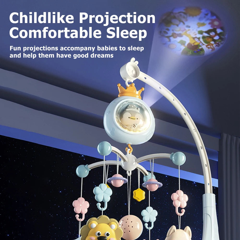 Remote Control Crib Mobile with Projector and Night Light, Rotating Animal Hanging Toys, Musical Lullabies and Timer for Baby Nursery