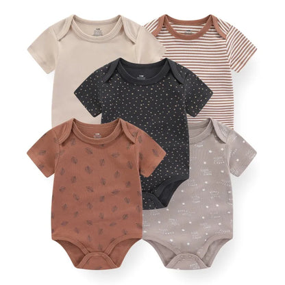 Baby Bodysuit Multipack with Cartoon Prints, Kiddiezoom 5 Short Sleeve One-Piece Outfits with Snap Closures for Boys and Girls, 3M-12M