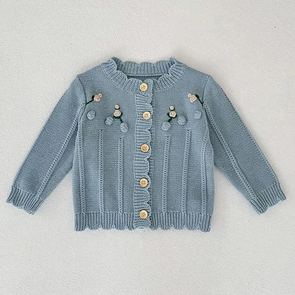 Baby Girl Knit Cardigan Sweaters with Long Sleeves, Korean-Style Infant and Toddler Layering Coats in Multiple Designs, Sizes 3M to 3T