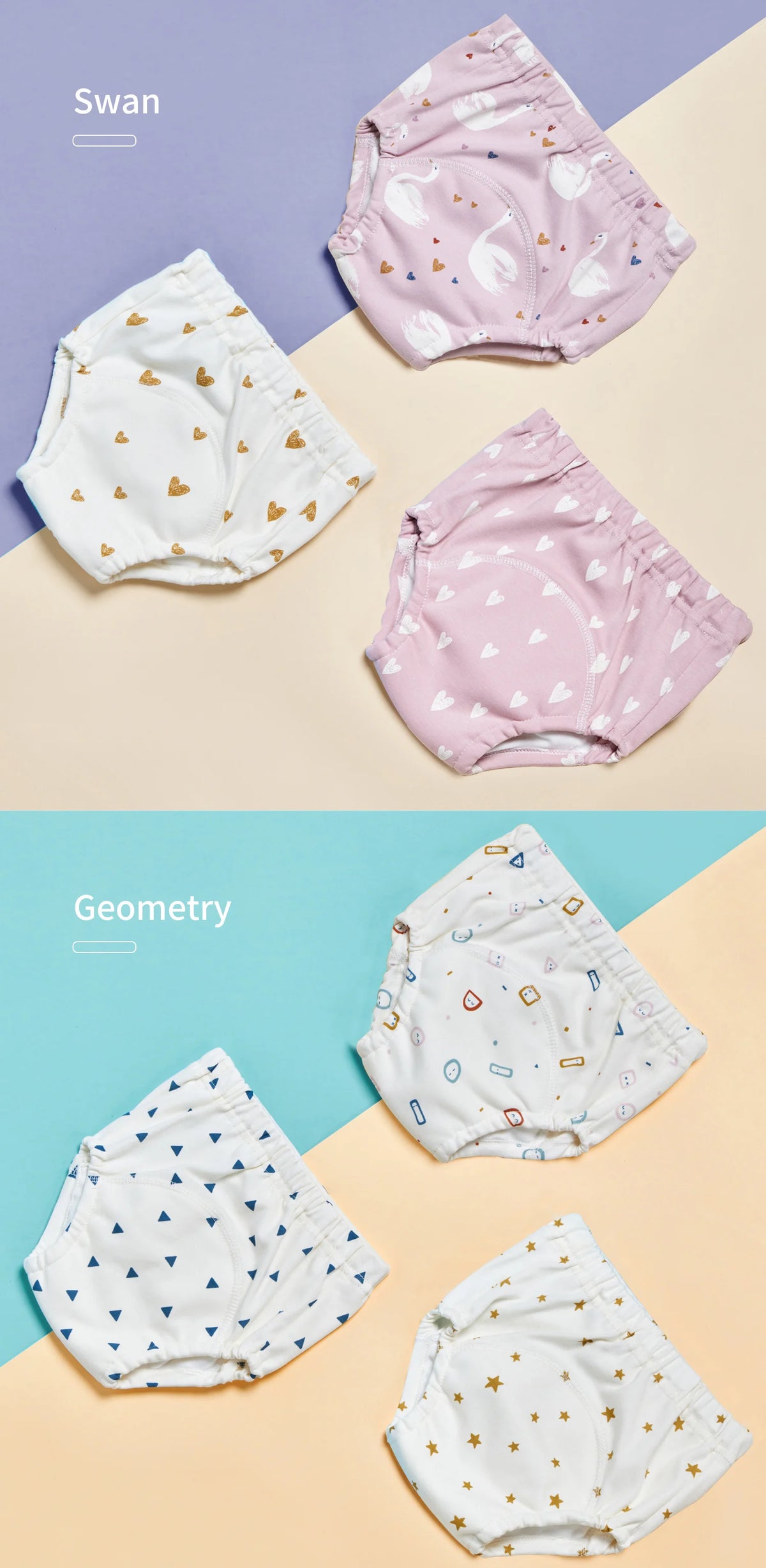 6-Layer Cotton Training Pants, 3-Pack Reusable Toddler Potty Underwear with Elastic Waist and Printed Designs in 90 cm and 100 cm Size Options
