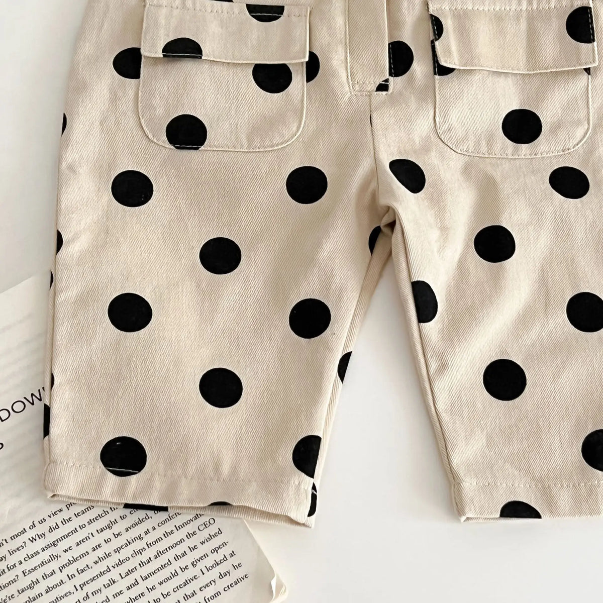 Polka Dot Baby Jumpsuit in Beige with Black Spots, Sleeveless Button-Front One-Piece with Flap Pockets for Infant Girls Everyday Outfits