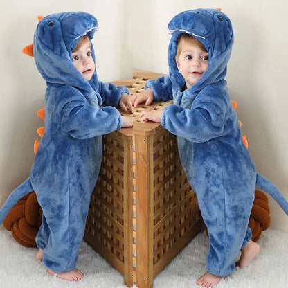 Animal Kigurumi Costume for Babies and Toddlers, Hooded Flannel Jumpsuit with Long Sleeves for Halloween Dress-Up and Family Photos