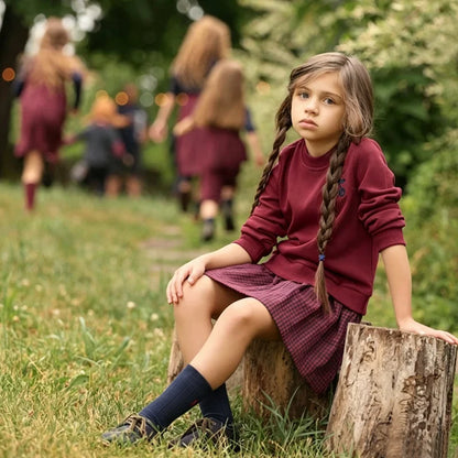 Maroon Gingham Sibling Matching Outfits, Cotton Navy and Burgundy Sweatshirt Dresses, Tops, Jumpers and Baby Rompers for Boys and Girls