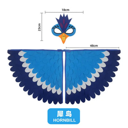 Kids Bird Wings and Mask Costume Set with Layered Felt Feather Cape, Colorful Animal Dress-Up for Halloween, Birthday Parties and Stage Performances
