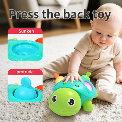 Crawling Turtle Toy with Lights and Sound, Colorful Press-and-Pop Shell Activity Toy for Supervised Baby Floor Play and Gift Giving
