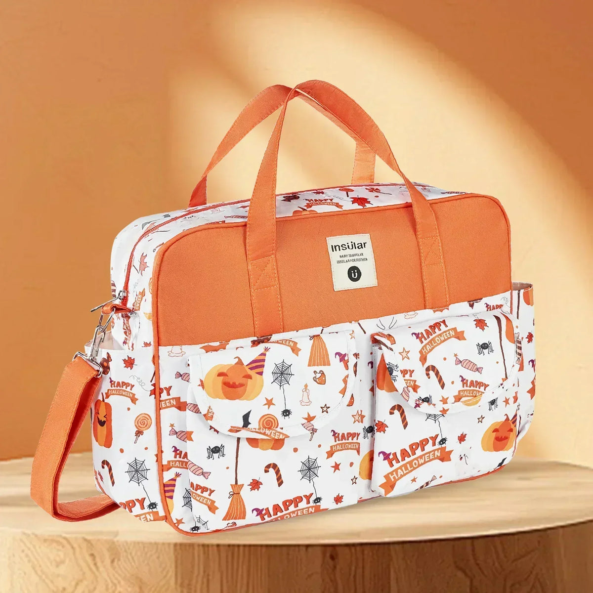 Diaper Tote Bag with Wide Opening and Printed Front Pockets, Large Capacity Baby Essentials Organizer for Moms, Travel and Everyday Outings