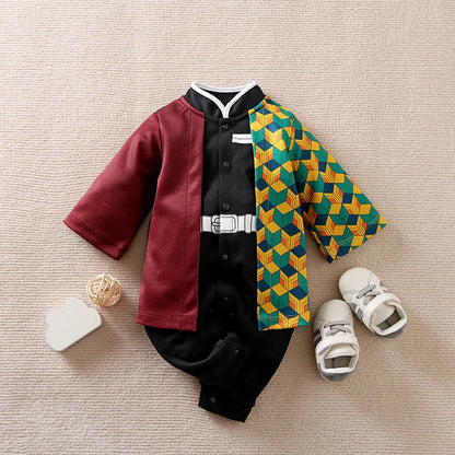 Baby Cosplay Romper with Anime-Inspired Layered Outfit Styling, Long Sleeve Cotton Infant Costume for Boys and Girls Photos and Halloween, 59-90 cm