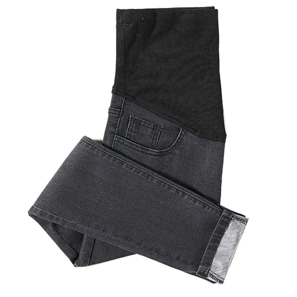 Maternity Denim Jeans with Over-Belly Panel, Blue Pregnancy Pants with Frayed Hem Styling, M-2XL Options for Everyday Casual Outfits