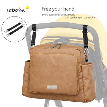 Diaper Bag Backpack with Wide Front Zip Pocket, SOBOBA Baby Essentials Organizer with Side Pockets and Top Handle, 34 x 32 x 12 cm